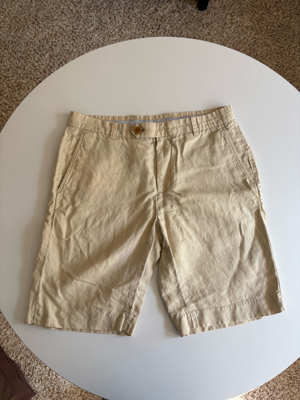BROOKS BROTHERS | LINEN/COTTON BLEND KHAKI BERMUDA SHORT | SIZE W32